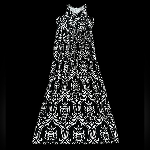 Euovmy Black White Roundneck Sleeveless Maxi Dress Size Large Party Summer - Picture 2 of 13